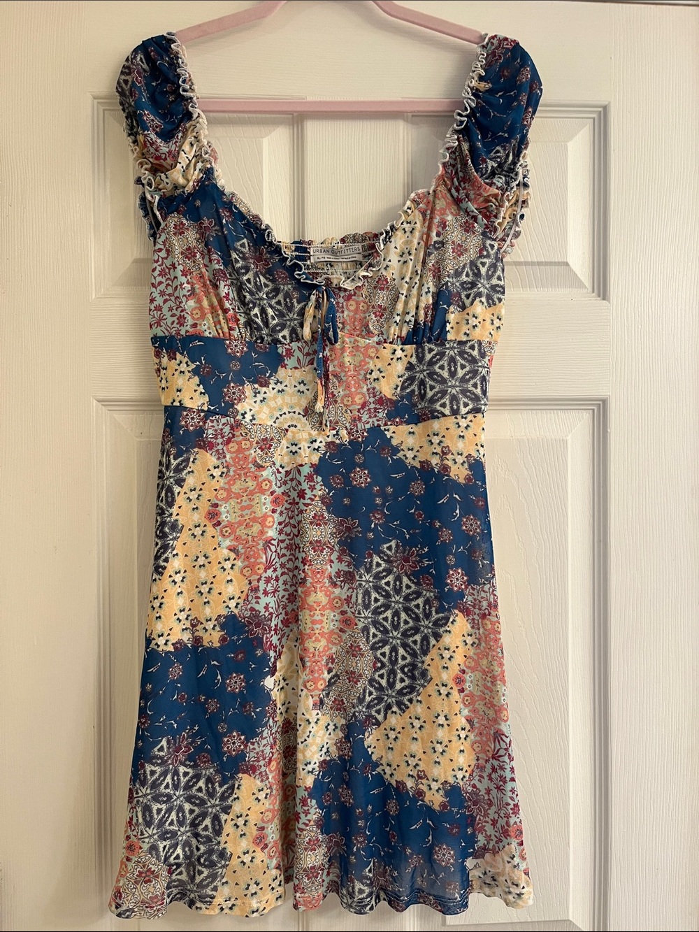 Urban Outfitters Blue & Cream Patchwork Mini Dress